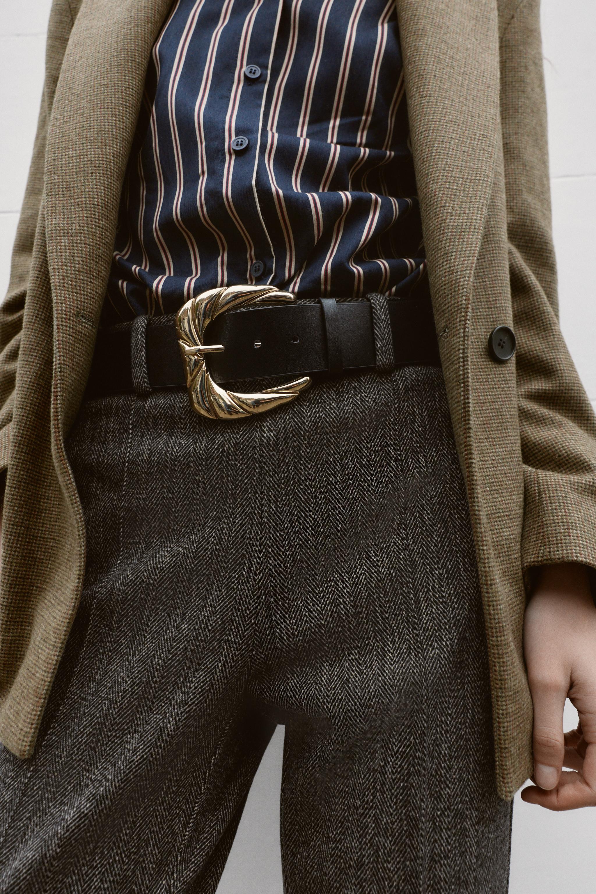 HERRINGBONE BELTED PANTS